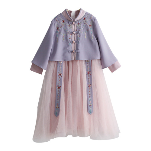 children girls purple pink  fairy hanfu princess dress Ru long sleeve skirt show sweet little girl tang suit traditional folk restoring ancient ways costumes