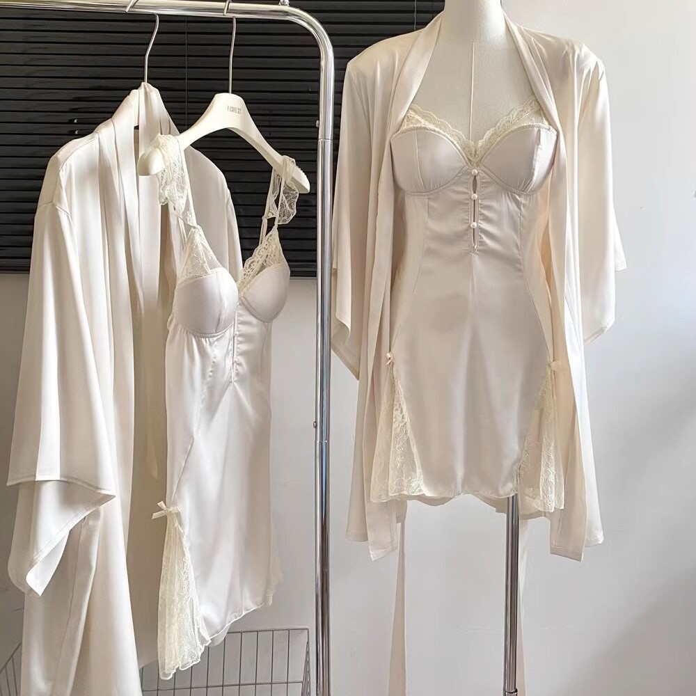2026 New Sexy Women's Summer Sleepwear, High-end with Chest Pads, Lace Strap Nightdress, Thin Pure Desire Style Two-piece Set