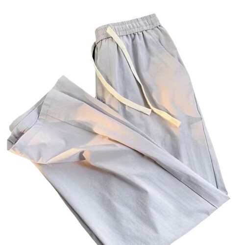 Summer thin ice silk air conditioning pants for men, Korean style trendy solid color casual straight leg wide leg sports pants