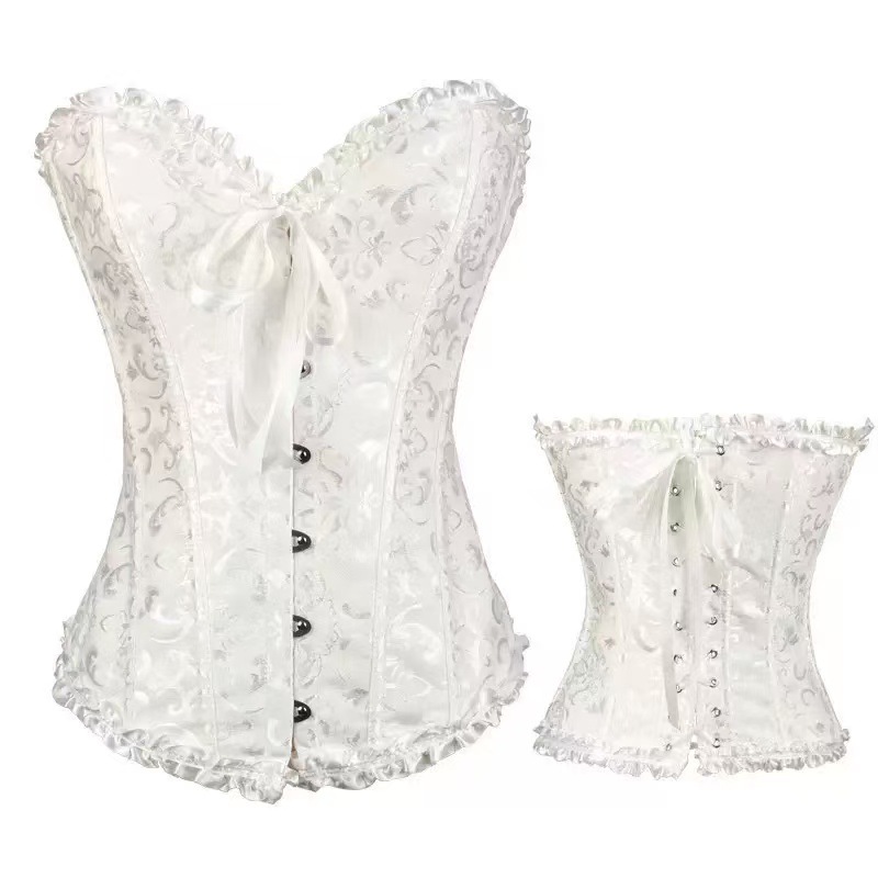 Strapless Fishbone Corset Top with Pleated Lace, Tummy-Control Bridal Shapewear, Black Mesh Skirt — detail image 6