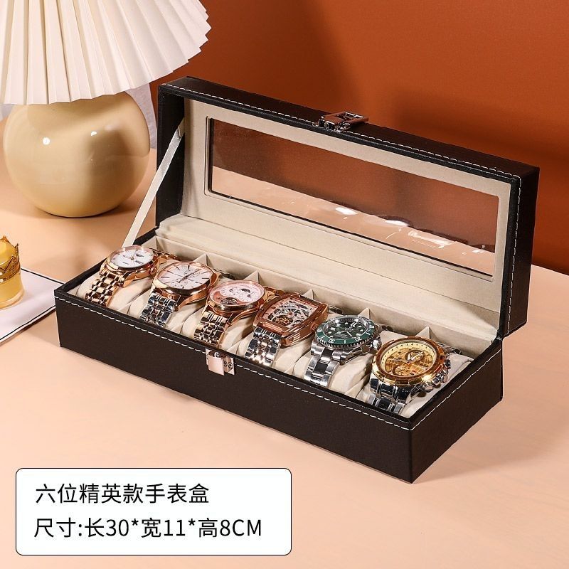 High-End Leather Compartment Watch Storage Box, Multi-Functional Lockable Light Luxury Watch Bracelet, Walnut Storage Box for Home Use