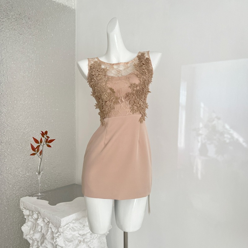 Temperamentful Sheer Pink Lace Dress with Cut-Out Back and Vine-Like Design, Very Spicy and Alluring, New for Summer 2026 Temperamentful Sheer Pink Lace Dress with Cut-Out Back and Vine-Like Design, Very Spicy and Alluring, New for Summer 2026