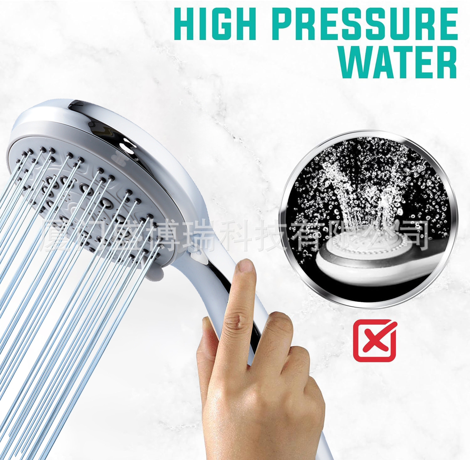 Cross-border bathroom, hotel, household 5-function shower head, hand-held showerhead, multi-functional pressurized showerhead Specification drawing