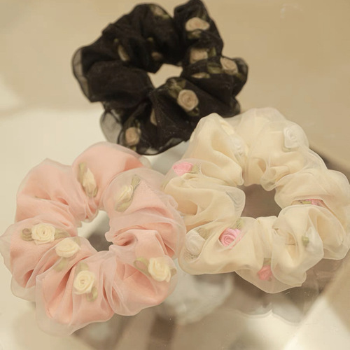 Korean version of mesh flower large intestine hair band for women with high elasticity ponytail rubber band headband and temperament girl hair rope headdress