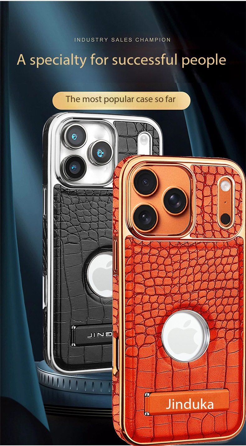 Ốp lưng iPhone 16 Pro Max da vân cá sấu cao cấp, có chân đế và hỗ trợ sạc từ tính — Màu đen, Màu xanh lam, Màu nâu nhạt, Màu nâu đậm chi tiết 1