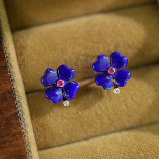 Huibaoli S925 silver gold-plated lapis lazuli love four-leaf clover fashion versatile personality ladies earrings