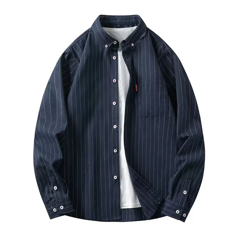 休闲长袖衬衫条纹男士外套新款宽松衬衣简约痞帅日系春季简约男装