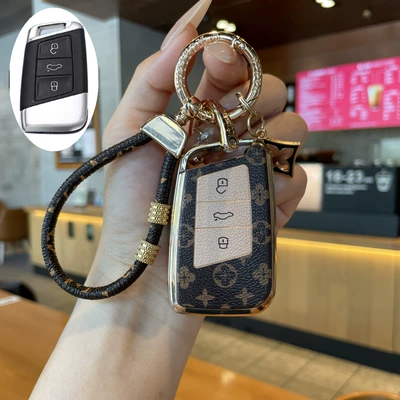 Car key bag: Premium Key Case, T-Roc, T-Cross - type-d-key-cover-light-luxury-leather-rope