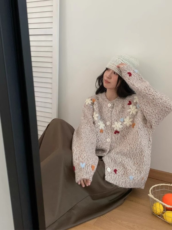 韩系甜美文艺小清新针织衫女2025秋冬新款慵懒风百搭宽松开衫毛衣|undefined