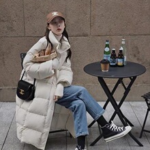 网红同款白鸭绒羽绒服女2025新款立领过膝盖长款加厚外套白色