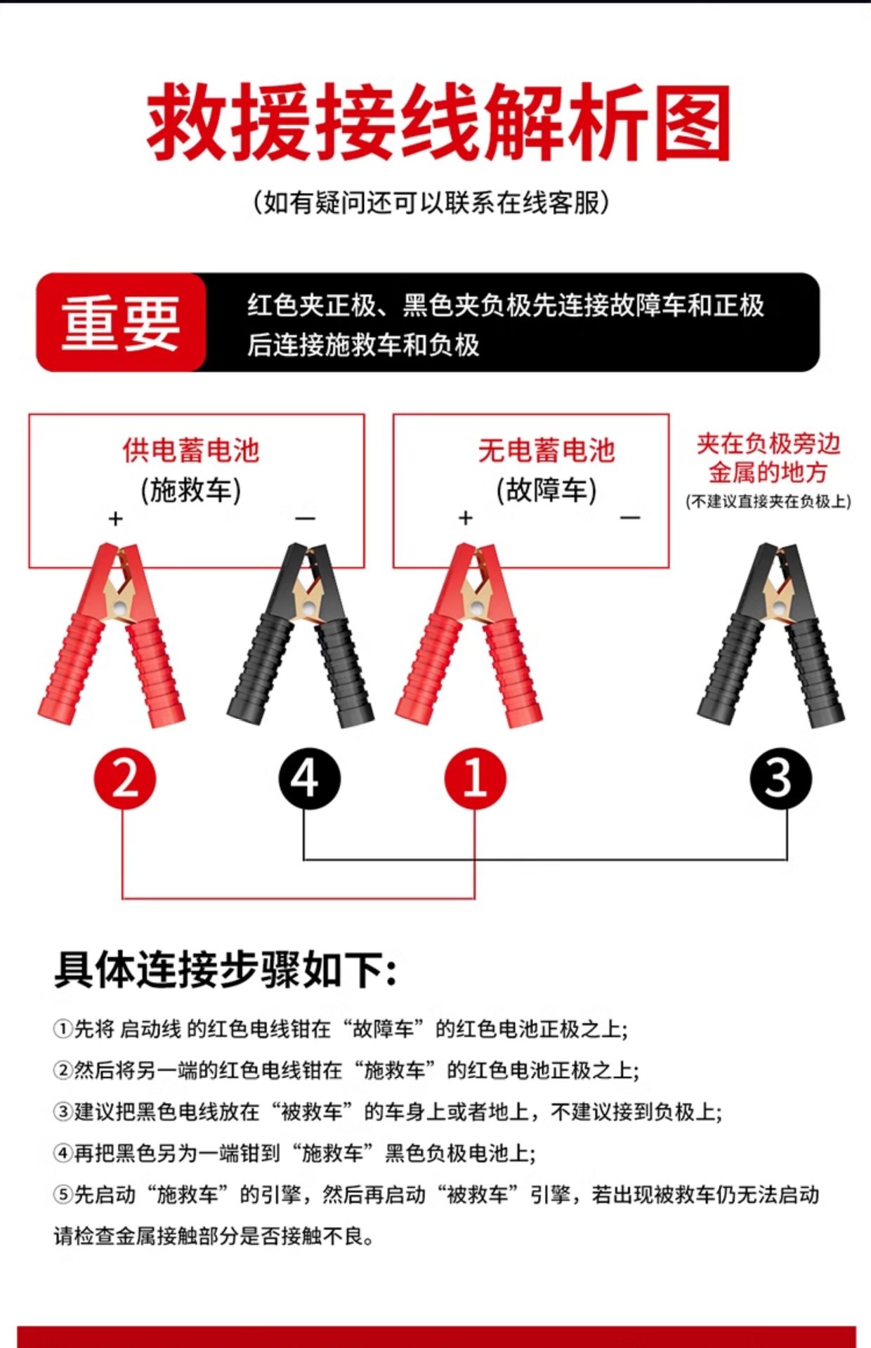 Copper Jumper Cables for Car Batteries, Battery Connection Clips, Battery Jumper Wires