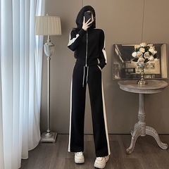 休闲运动套装女秋冬2025新款时尚小个子黑色显瘦卫衣阔腿裤两件套