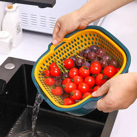 双层加厚洗菜盆多用途厨房收纳沥水筐家用水果蔬菜篮子塑料沥水篮