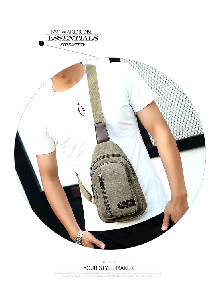 New men's chest bag, casual sports single-shoulder canvas bag, construction site work wear-resistant crossbody bag, cross-border wholesale bag undefined