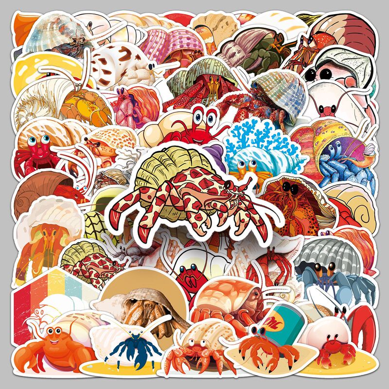 50 Hermit Crab Stickers Marine Life Cartoon Animals Waterproof Decorative Water Cup Hand Book Cross-border Stickers Wholesale