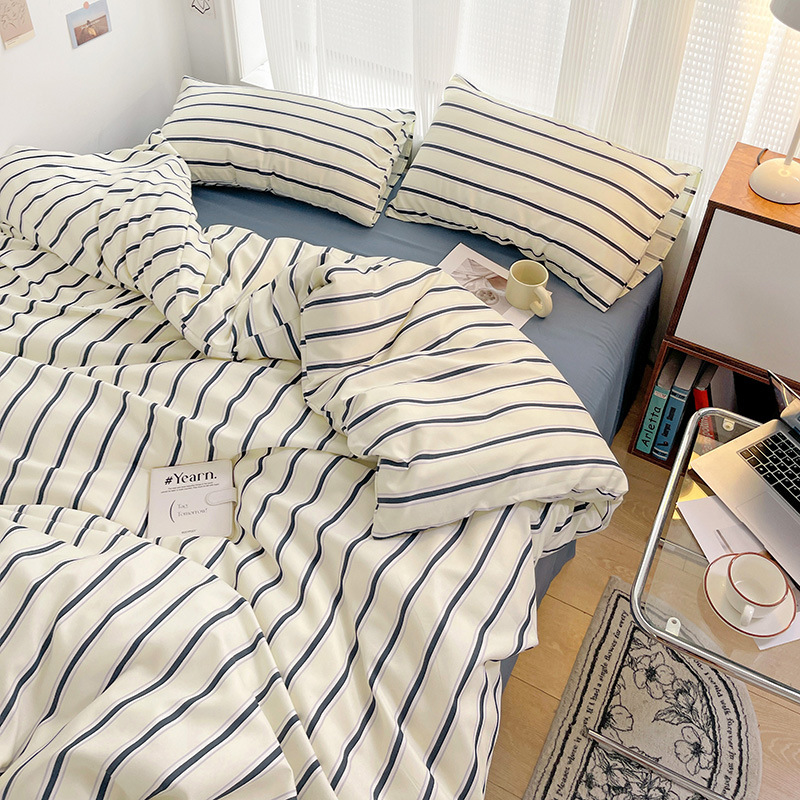 国境を越えたレトロでシンプルなストライプの日本式水洗い研磨ベッド用品4点セットのシーツカバー3点セットの代理