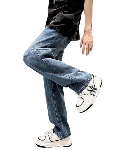 Champion men's jeans 2025 spring loose straight-leg adjustable waist pants American street style casual pants