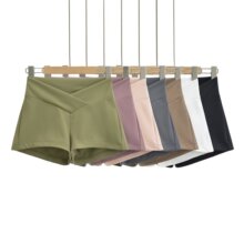 瑜伽健身三分裤女交叉腰提臀高弹短裤女吸湿排汗跑步运动裤热裤