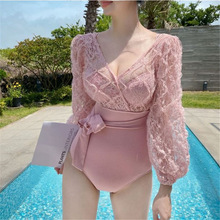 源头工厂新款长袖蕾丝仙女范性感高腰比基尼泳衣女bikini跨境货源