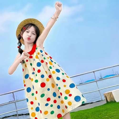 Princess Dress Girls' Dress Children's Summer Wear 2025 Girls Beach Vacation Sand Dress V-Neck Dress