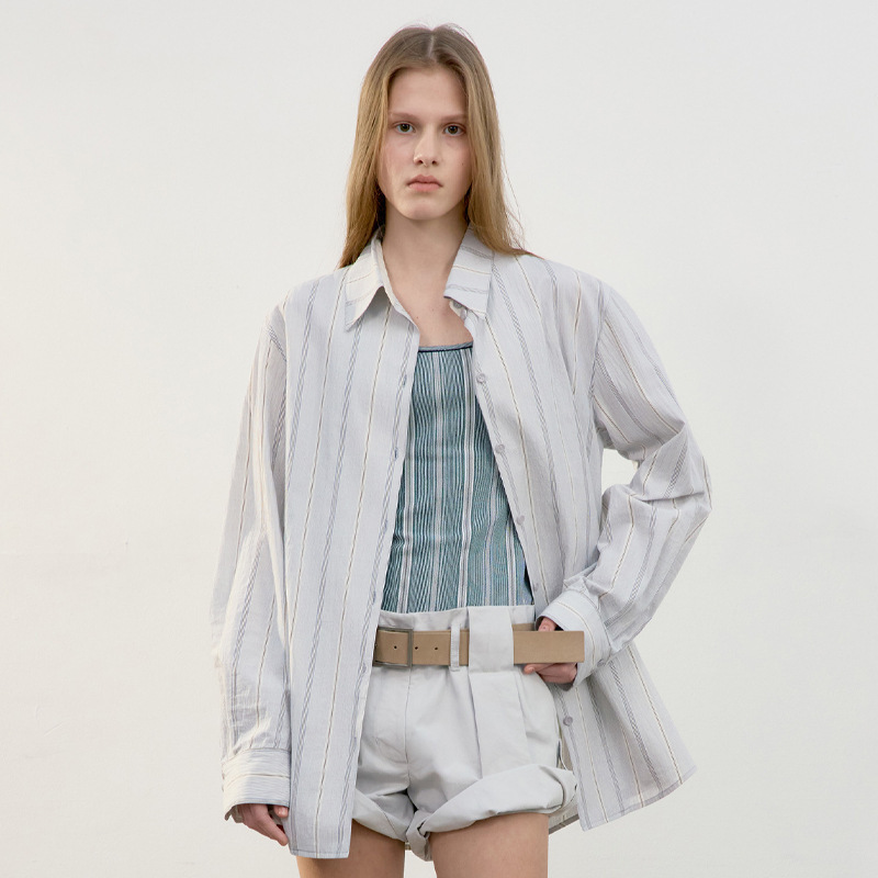 in stock LOW CLA **IC Striped Shirt Women's 2025 Summer New Designer Niche Long Sleeve Shirt