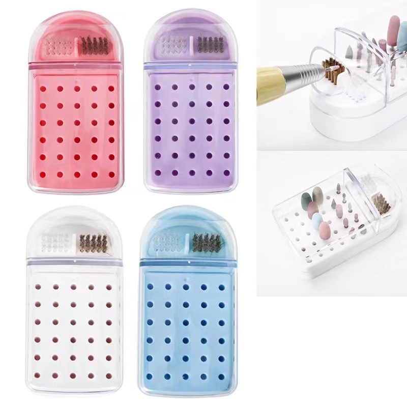 Cabezal de pulido de uñas, almacenamiento de limpieza, manicura dos en uno, diadema de pulido de 30 orificios, cepillo de limpieza, cabezal de pulido de uñas, caja de exhibición