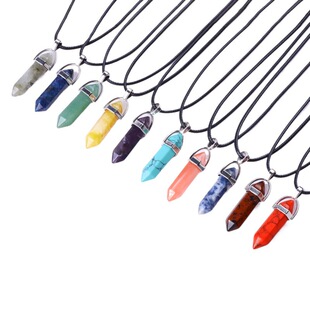 Amazon hot sale natural raw stone hexagonal column pendant 8 * 32mm agate amethyst bullet crystal stone