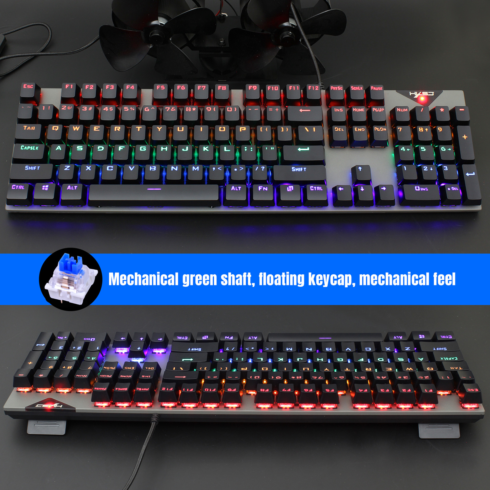 Mechanische Tastatur in arabischer Sprache mit 104 Tasten, blauer Achse und mehr als 20 Arten von Tastaturen mit bunter Beleuchtung_voghion.com