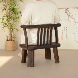Solid Wood Small Chair Courtyard Casual Tea Table and Chair Balcony Low-legged Backrest Chair Household Circle Chair Chinese Vintage Chair