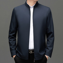 高端品牌桑蚕丝夹克男士春秋季立领中年商务休闲爸爸行政外套新款