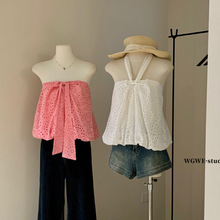 清仓不退换夏季设计感绑带蝴蝶结抹胸上衣夏季镂空两穿背心女W574