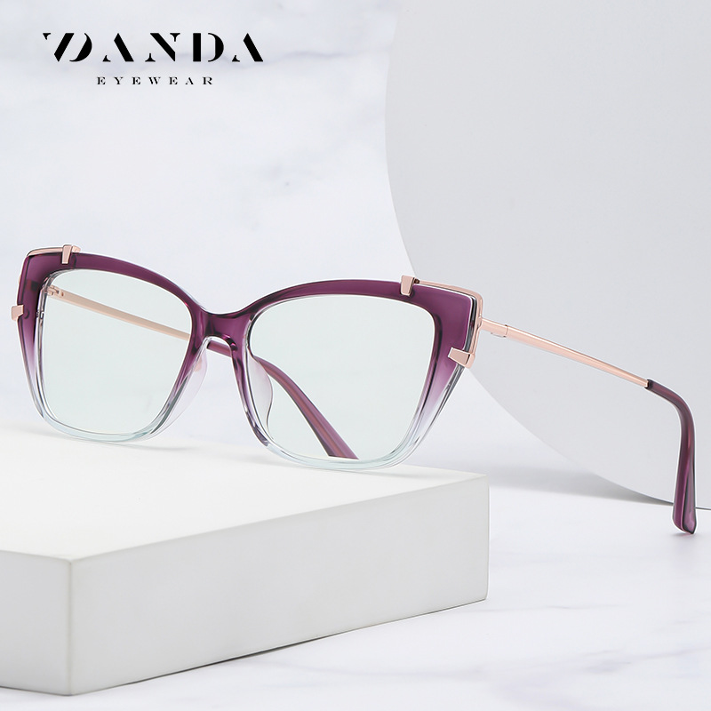 Comercio exterior nuevo Marco de las gafas TJ876 moda europea y americana ojo de gato gafas lisas TR + metal mixto anti-azul gafas de luz