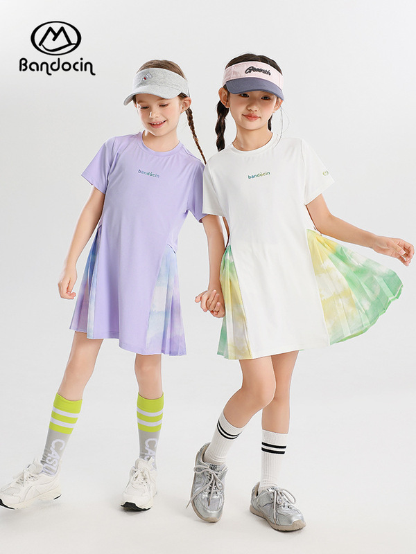 ハーフデグリーレジャーガールズサマースポーツスカート2025新しい子供用半袖ドレスサマーガールクールロングスカート|undefined