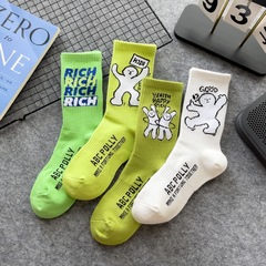 街頭嘻哈潮襪字母中筒百搭情侶搞怪小人潮牌綠色襪子