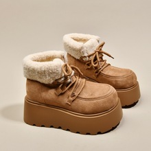 复古磨砂短筒雪地棉靴女2025年秋冬新款加绒保暖毛毛厚底大棉鞋潮