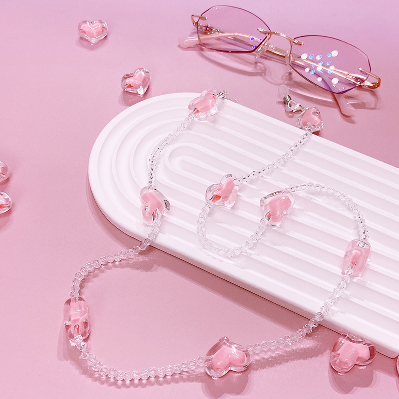 35g Weight Glasses Chain Classification Daily Occasion Acrylic Material Heart Shape Pattern Women's Gender Casual, Sweet Style Casual Sweet Heart Shape Arylic Women's Glasses Chain 9