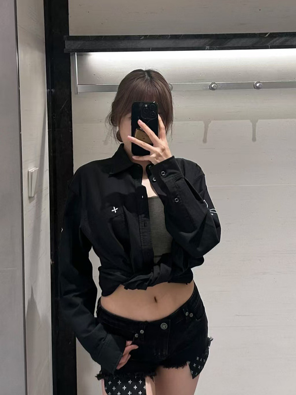 高版本~设计师十字花刺绣水洗工装上衣阔身衬衣25年秋季男女同款|undefined