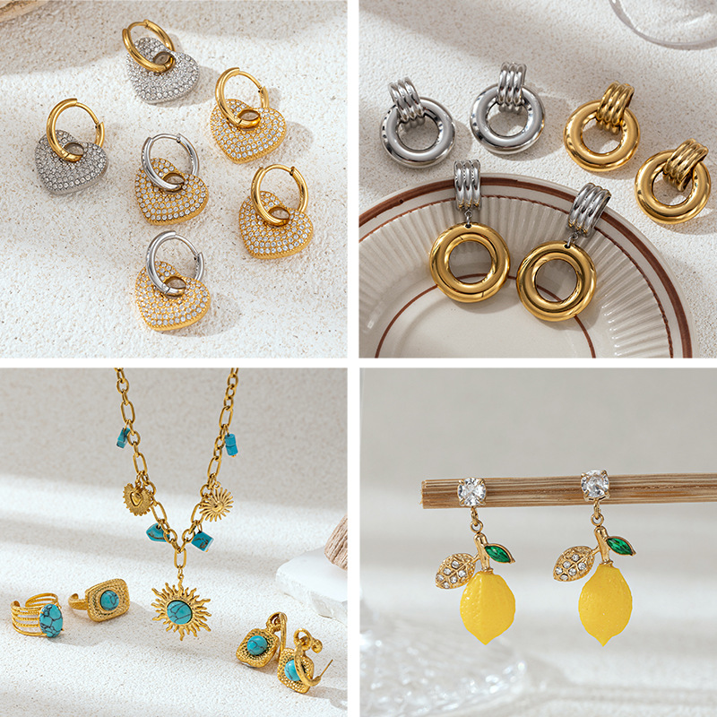 Taina Europa y los Estados Unidos fábrica transfronteriza venta directa de moda de acero inoxidable oro aretes geométricos no se desvanecen joyas de nicho al por mayor