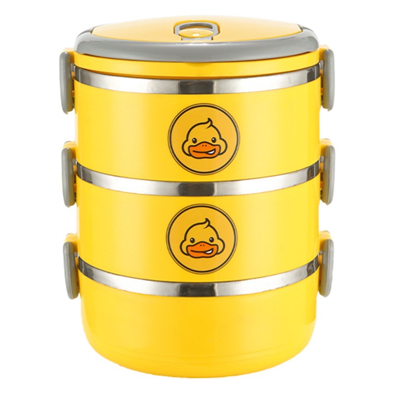 304 caja de almuerzo aislada de pato amarillo de acero inoxidable doble capa multi-capa estudiante trabajador de oficina portátil caja de almuerzo entrega de regalo