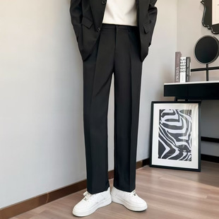 Young Men's Spring and Summer High-End Drape Trousers, Loose Straight Wide-Leg Black High-End Casual Trousers