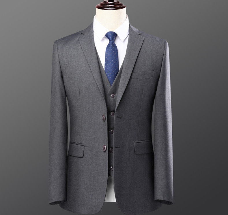 Bộ vest nam hai mảnh dáng ôm, áo vest cổ bẻ phẳng một hàng cúc, lễ phục cưới và đi làm — Bộ áo và quần một cúc màu xanh navy, Bộ đồ hai cúc màu xanh tím than (áo + quần), Bộ đồ hai cúc màu xám (áo + quần), Bộ đồ màu xám một cúc (áo + quần) chi tiết 14