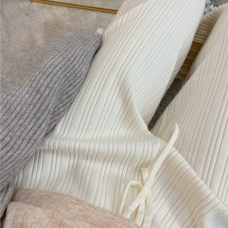 Осенние Новые Вязаные широкие брюки женские швабры с высокой талией Прямые свободные большие размеры тонкие вязаные длинные брюки утолщенные