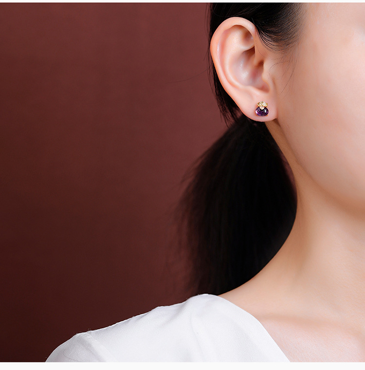 Bông tai bạc S925 đá tự nhiên hình túi tiền may mắn — Mô hình Citrine chi tiết 6