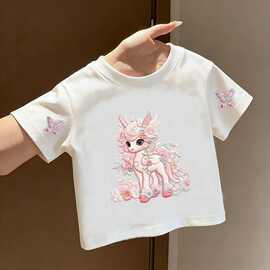 女童洋气2026短袖卡通夏季休闲T恤中大童新款打底衫纯棉印花T恤潮