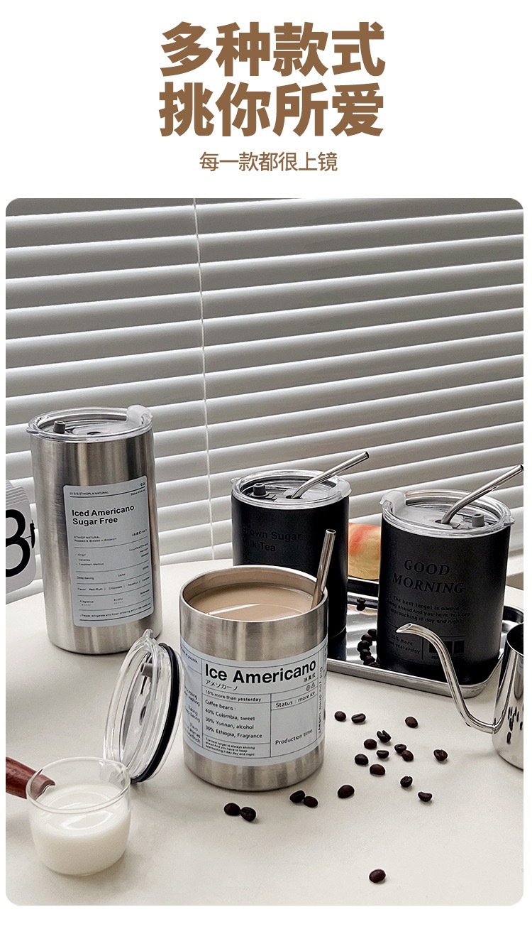 Çapraz Sınır Amerikan Tarzı 304 Paslanmaz Çelik Termos Bardak İns Kahve Bardağı Niş Ürün Büyük Kapasite Taşınabilir Pipet ile Minimalist Çift İçecek Bardağı