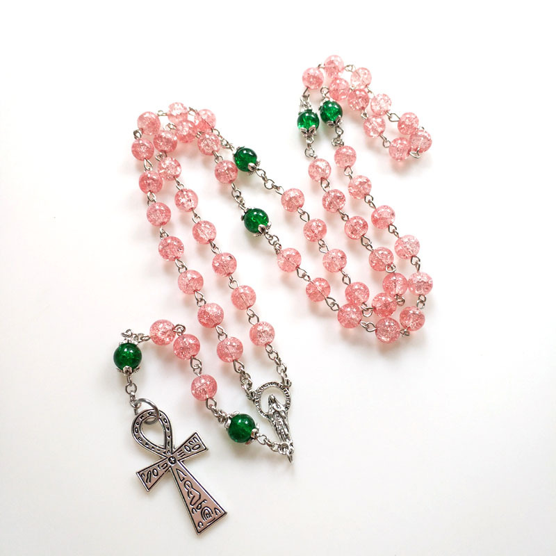Rosenkranz Kette Mit Roten Glaskugeln Für Damen Und Herren_voghion.com
