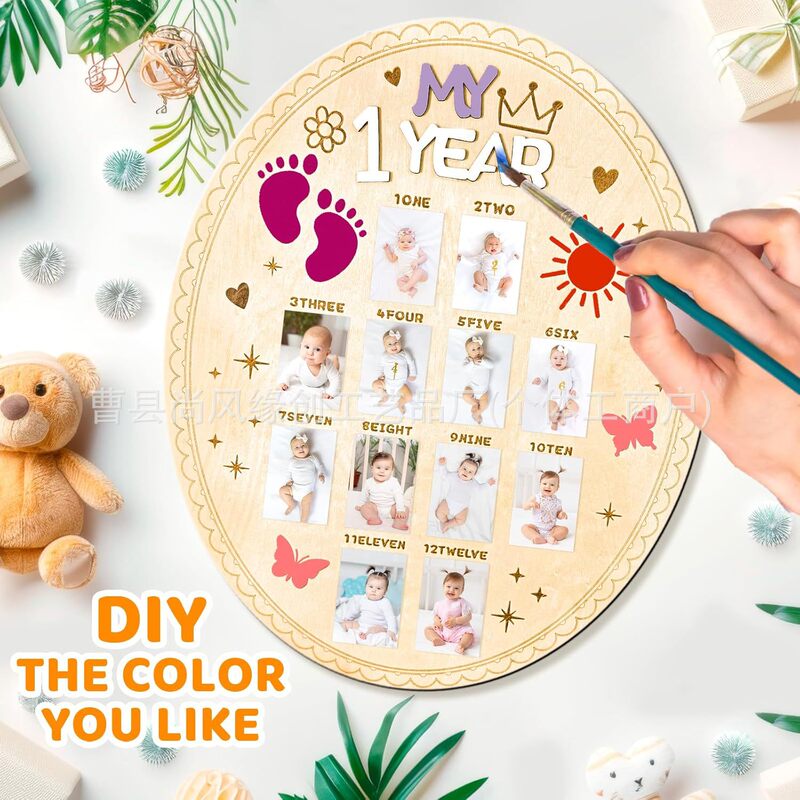 Cross-Border New Creative Wooden Crafts Newborn First Year Milestone Photo Frame Children's Growth Commemorative Plaque Cross-Border New Creative Wooden Crafts Newborn First Year Milestone Photo Frame Children's Growth Commemorative Plaque