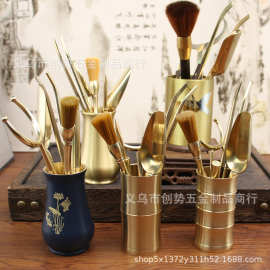 纯铜六君子套装家用黄铜办公室功夫茶具茶道摆件茶艺配件茶夹茶勺