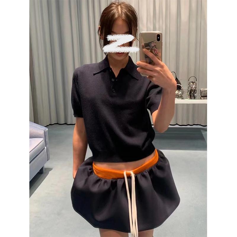 领针织衫恤女夏季宽松气质翻领短袖上衣|undefined
