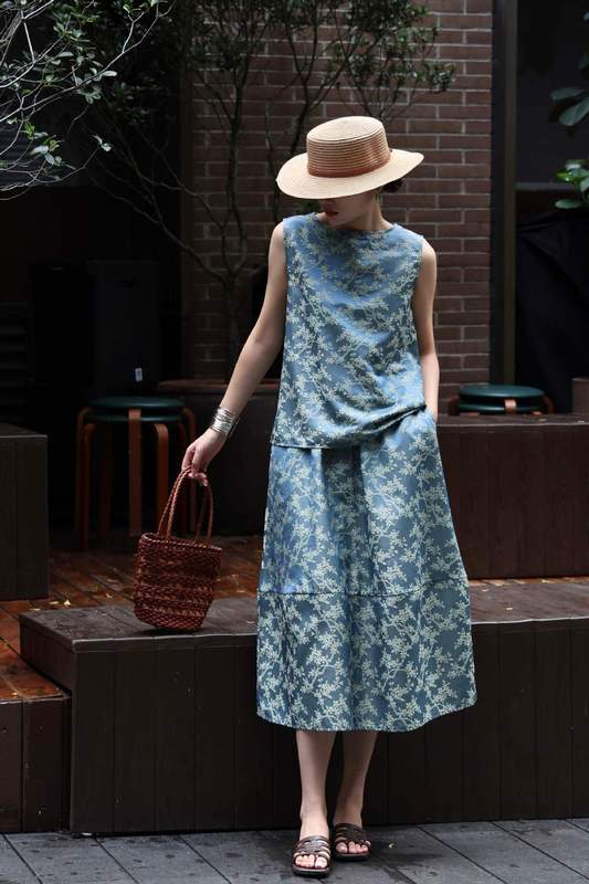 Nanyou 卸売シルクジャカードベストトップ立体花のつぼみ弾性ウエストスカート詩的でロマンチックなフレンチスーツ|undefined